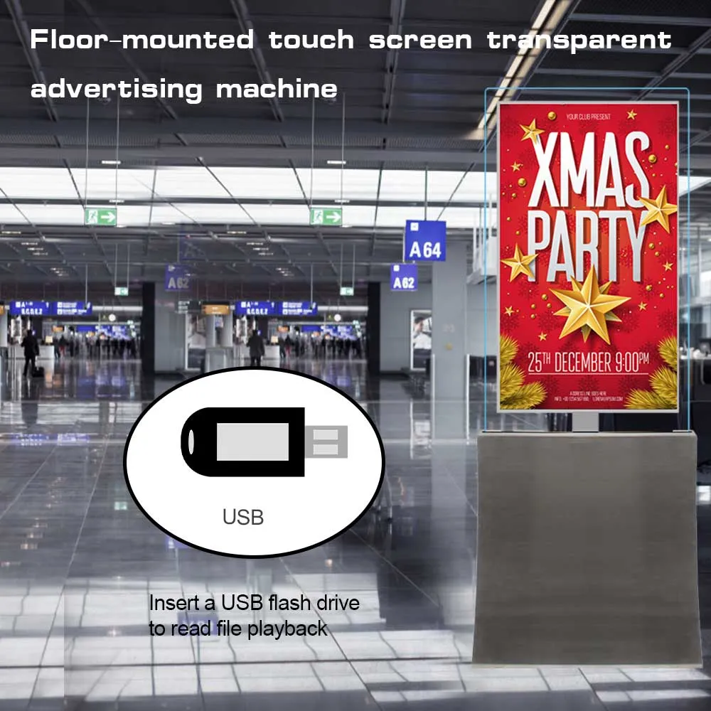 43 Inch Floor Stand Transparent 4K Advertising Display LCD Screen Double Sided Digital Signage Kiosk